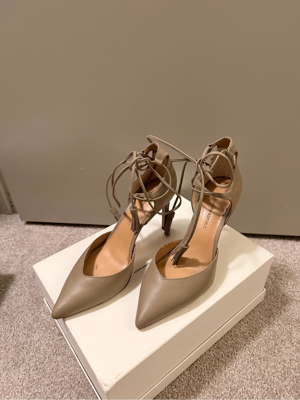 Banana Republic Taupe Pointed Lace-Up Stiletto Heels